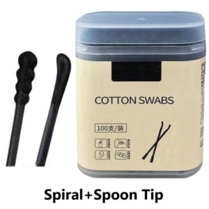 Ear Spoon Tip Black Paper Stick Cotton Swabs 100 Count in Plastic Box