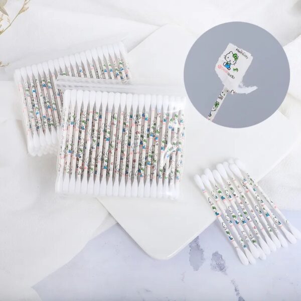 Hello Kitty Printed Cartoon Paper Stick Cotton Swabs 100 Count in Zip Bag - Image 3
