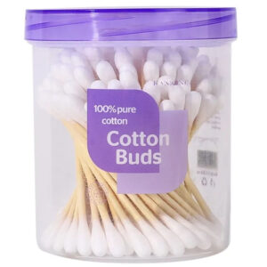 Pointed/Round Tip Bamboo Cotton Swabs 100 Count in Purple Lid Plastic Canister