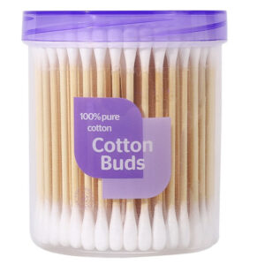 Pointed/Round Tip Bamboo Cotton Swabs 150 Count in Purple Lid Plastic Canister