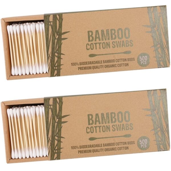 Biodegradable Bamboo Stick Cotton Swabs 500 Count in Paper Drawer Box