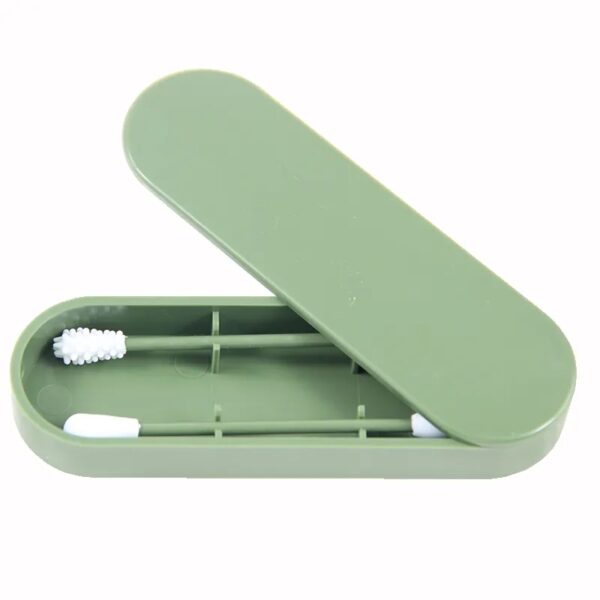 2pcs Silicone Washable Ear Buds Reusable Cotton Swabs for Ear Cleaning Makeup (Green) - Image 2