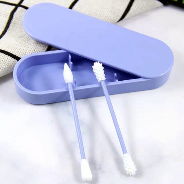 2pcs Silicone Washable Ear Buds Reusable Cotton Swabs for Ear Cleaning Makeup (Purple) - Image 2