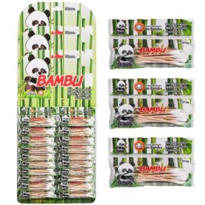 Bamboo Cotton Swabs in Small Packs Attached to Cardboard (20 pcs/pack, 20 packs)