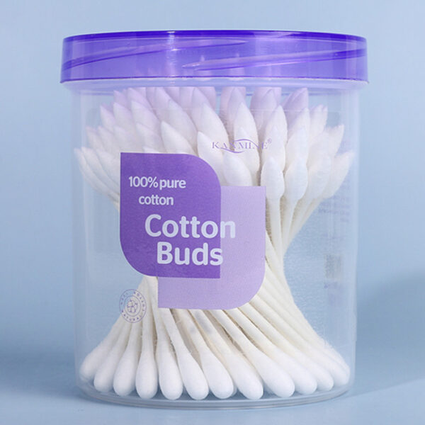 Paper Stick Pointed/Round Tip Cotton Swabs 100 Count in Purple Lid Plastic Canister - Image 3