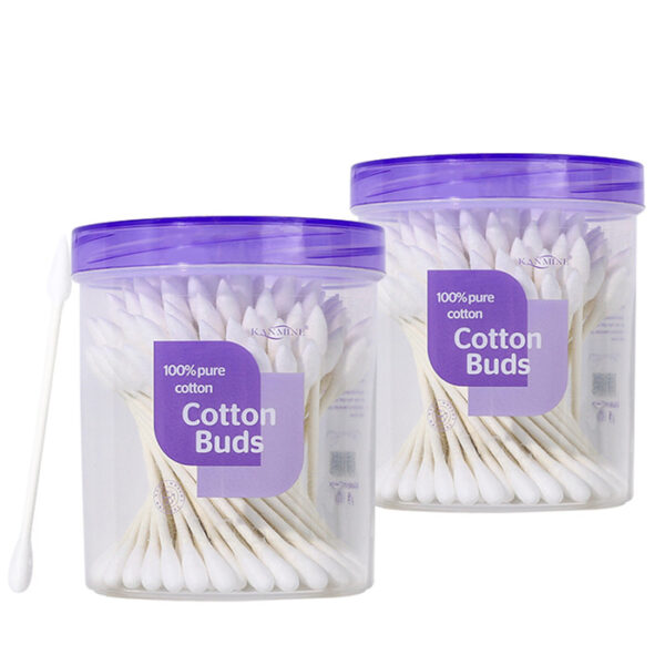 Paper Stick Pointed/Round Tip Cotton Swabs 100 Count in Purple Lid Plastic Canister - Image 4