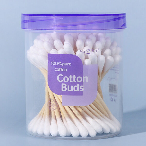 Pointed/Round Tip Bamboo Cotton Swabs 100 Count in Purple Lid Plastic Canister - Image 2