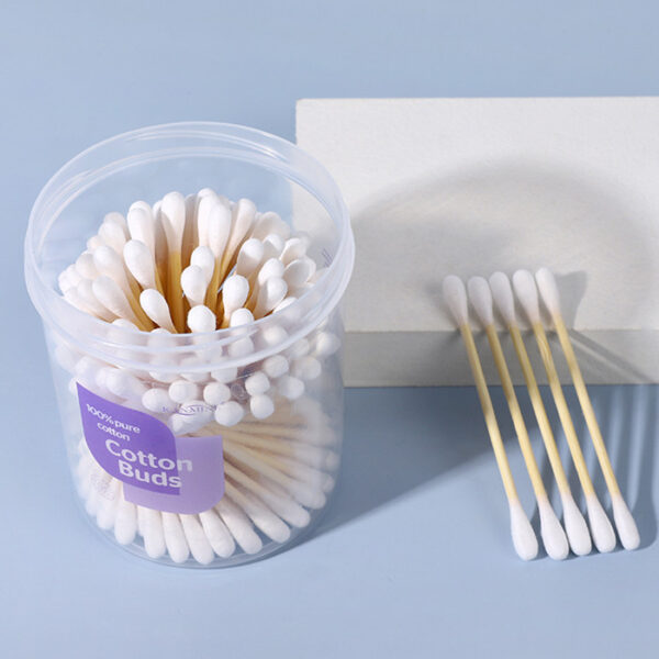 Pointed/Round Tip Bamboo Cotton Swabs 100 Count in Purple Lid Plastic Canister - Image 6