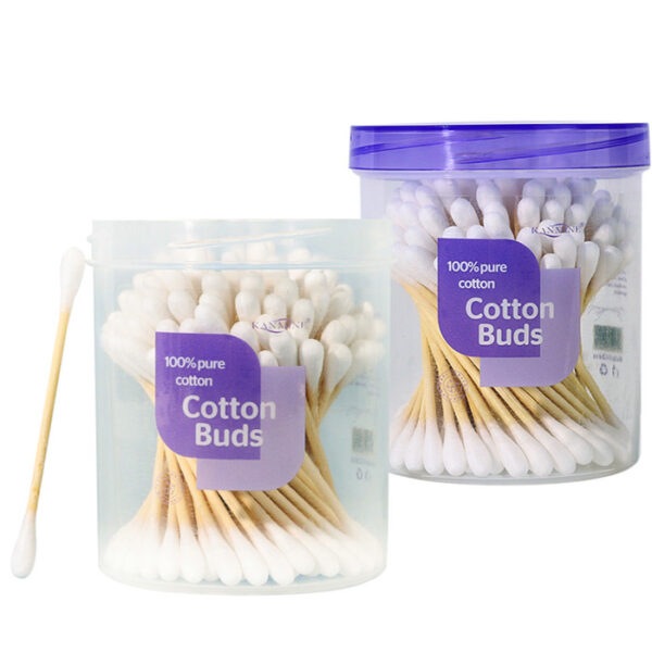 Pointed/Round Tip Bamboo Cotton Swabs 100 Count in Purple Lid Plastic Canister - Image 7