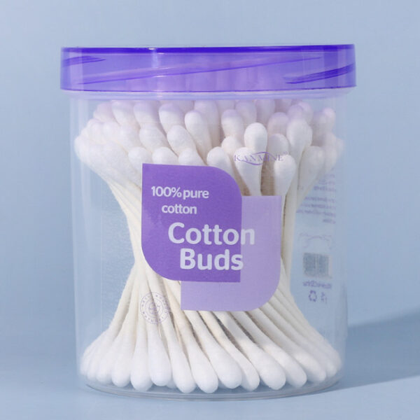 Paper Stick Pointed/Round Tip Cotton Swabs 100 Count in Purple Lid Plastic Canister - Image 2