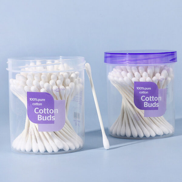 Paper Stick Pointed/Round Tip Cotton Swabs 100 Count in Purple Lid Plastic Canister - Image 6