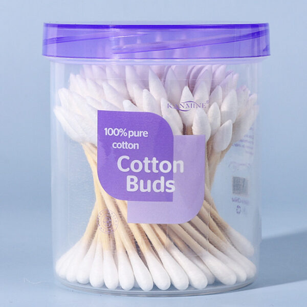 Pointed/Round Tip Bamboo Cotton Swabs 100 Count in Purple Lid Plastic Canister - Image 4