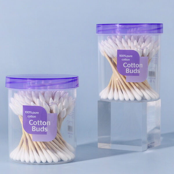 Pointed/Round Tip Bamboo Cotton Swabs 100 Count in Purple Lid Plastic Canister - Image 8