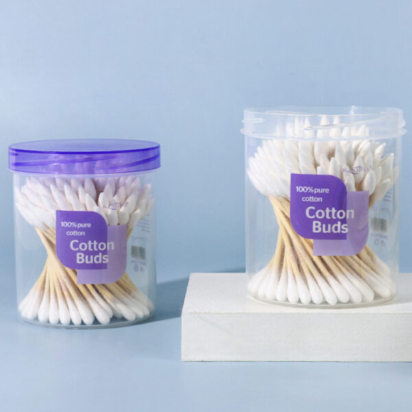 Pointed/Round Tip Bamboo Cotton Swabs 100 Count in Purple Lid Plastic Canister - Image 9