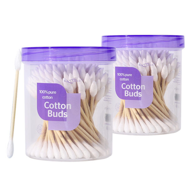 Pointed/Round Tip Bamboo Cotton Swabs 100 Count in Purple Lid Plastic Canister - Image 10