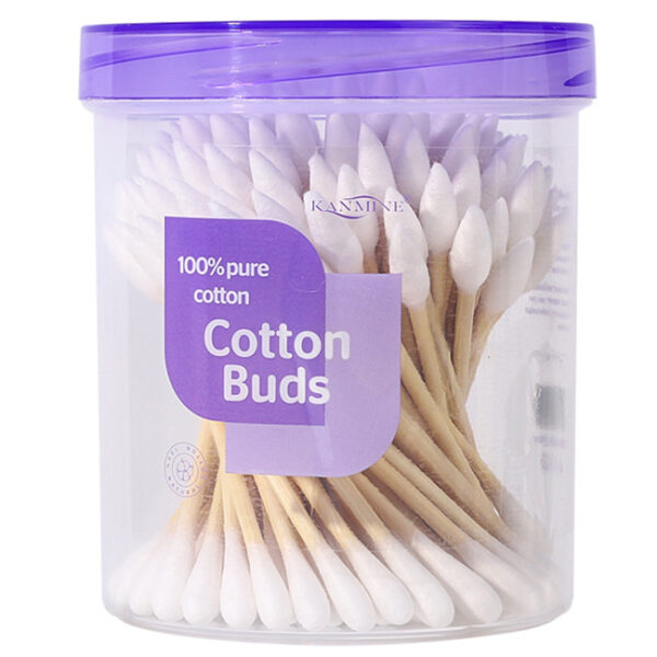 Pointed/Round Tip Bamboo Cotton Swabs 100 Count in Purple Lid Plastic Canister - Image 3