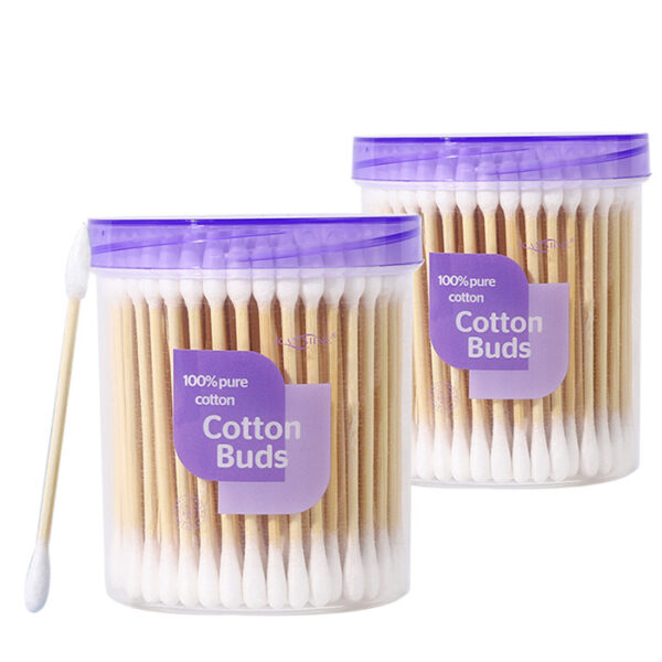 Pointed/Round Tip Bamboo Cotton Swabs 150 Count in Purple Lid Plastic Canister - Image 6