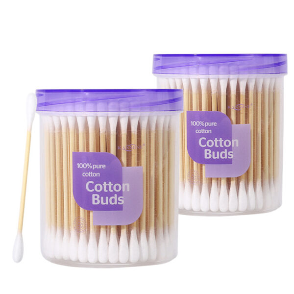Pointed/Round Tip Bamboo Cotton Swabs 150 Count in Purple Lid Plastic Canister - Image 9