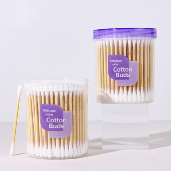 Pointed/Round Tip Bamboo Cotton Swabs 150 Count in Purple Lid Plastic Canister - Image 4