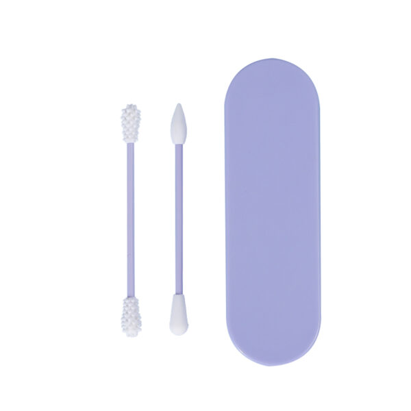 2pcs Silicone Washable Ear Buds Reusable Cotton Swabs for Ear Cleaning Makeup (Purple) - Image 5