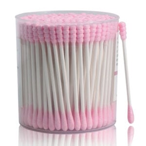 Pink Spiral Tip Paper Stick Cotton Swabs 200 Count in Plastic Canister