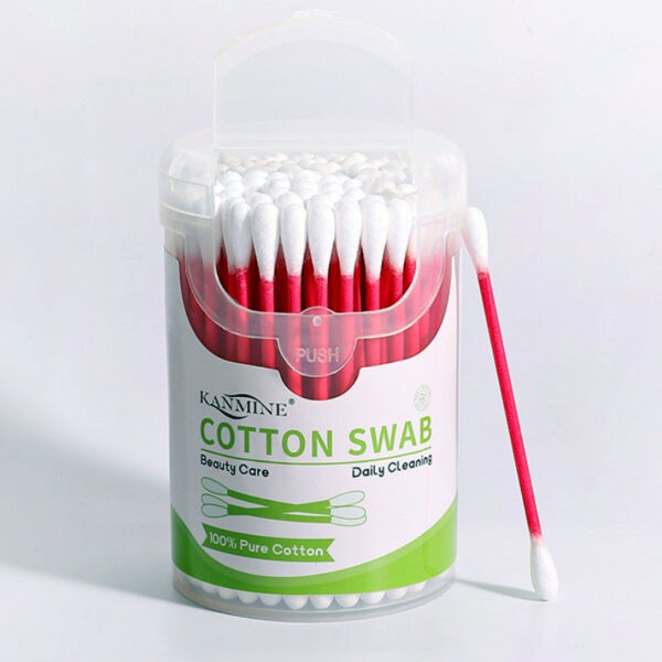 Red Paper Stick Cotton Swabs 100 Count in Plastic Canister - Image 3