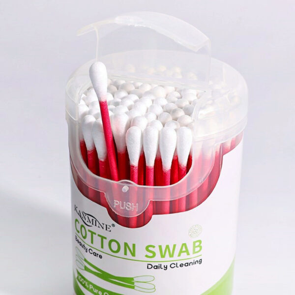 Red Paper Stick Cotton Swabs 100 Count in Plastic Canister - Image 2