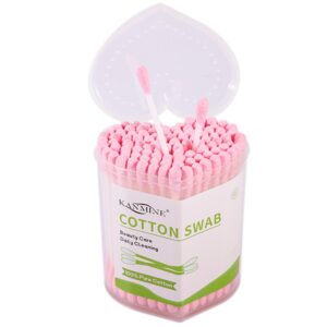Paper Stick Colorful Tip Cotton Swabs 100/200 Count in Heart-shaped Plastic Box (Pink/Green/Blue Tips)