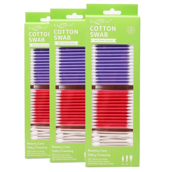 3 Color Paper Stick Multi-tip Cometic Cotton Swabs 385 Count in Tear-open Paper Box - Image 3