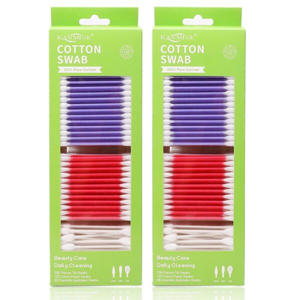 3 Color Paper Stick Multi-tip Cometic Cotton Swabs 385 Count in Tear-open Paper Box