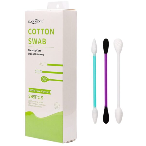 3 Color Plastic Stick Multi-Tip Cometic Cotton Swabs 385 Count in Tear-open Paper Box - Image 3