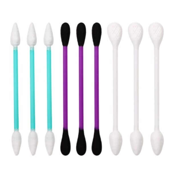 3 Color Plastic Stick Multi-Tip Cometic Cotton Swabs 385 Count in Tear-open Paper Box - Image 2
