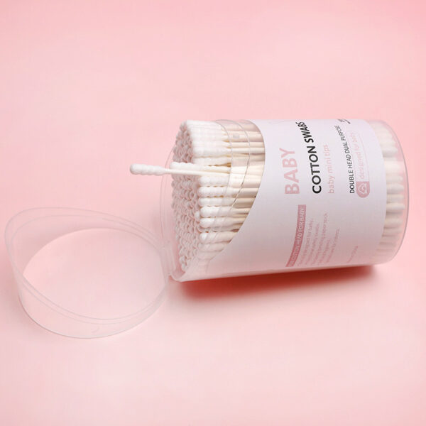 Baby Paper Stick Cotton Swabs Spiral+Round Tip 200 Count in Plastic Canister - Image 3