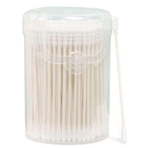 Custom Plastic Canister Paper Stick Baby Cotton Swabs Spiral+Round Head 200/400 Count