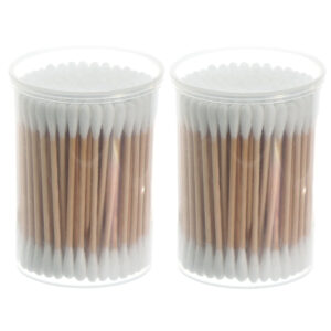 Portable Plastic Canister 100 Count Bamboo Stick Cotton Swabs for Hotel/Travel