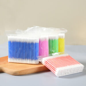 Colorful Plastic Stick Cotton Swabs 100 Count in Zip Bag
