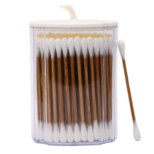 Pumpkin Stem Lid Plastic Box Carbonized Bamboo Stick Cotton Swabs 100 Count