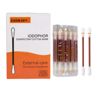 Iodophor Cotton Swabs for Disinfection 50 Count Individual Packaging with Paper Box
