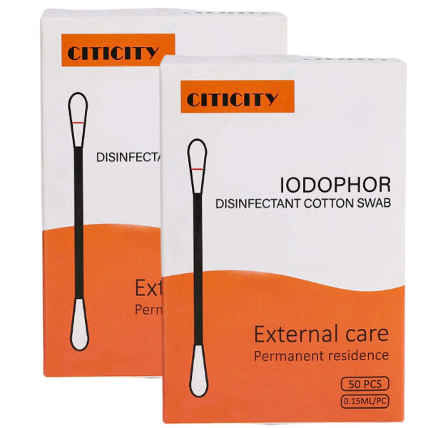 Iodophor Cotton Swabs for Disinfection 50 Count Individual Packaging with Paper Box - Image 3