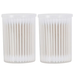 Paper Stick Cotton Swabs 100 Count in Portable Plastic Canister for Travel/Hotel